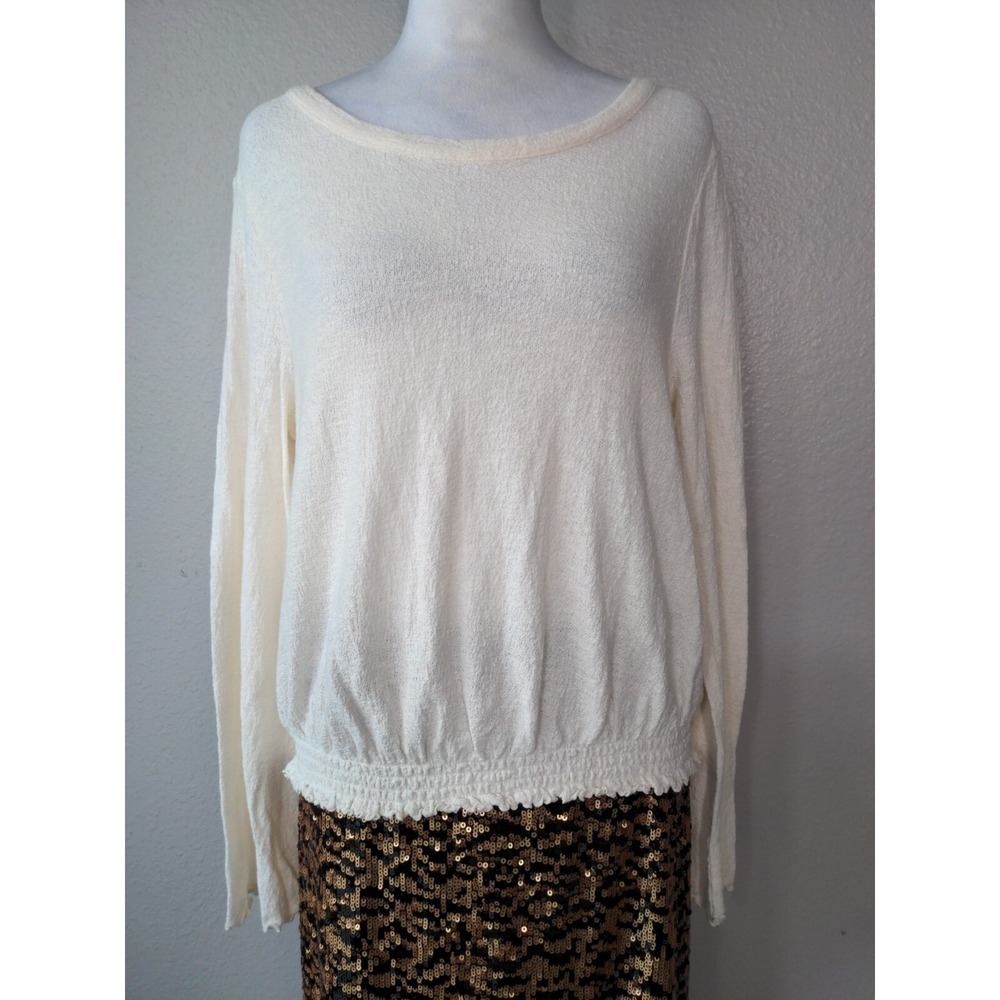 Madewell Texture & Thread Smocked Bell Sleeve Lettuce Trim Top Sz Small Cream 35